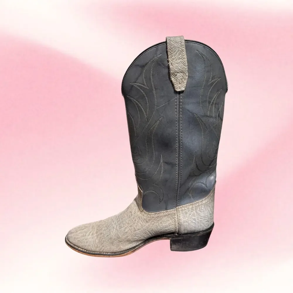 Vintage ACME Mens 9.5D Gray Black Cowboy Boots USA Made Western Retro